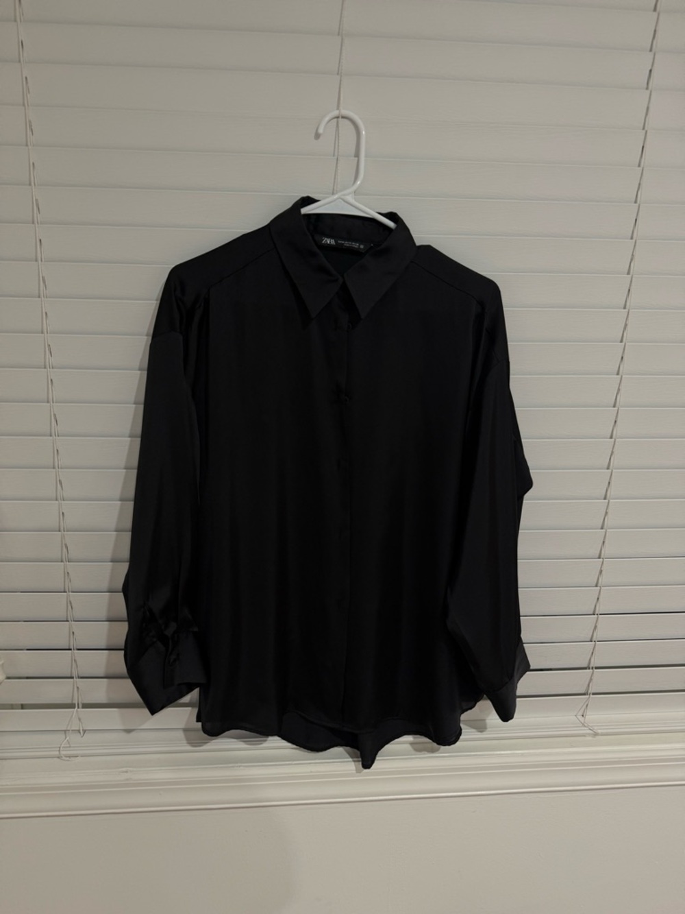 Zara Women’s Black Long-Sleeve Silk Button-Down Shirt